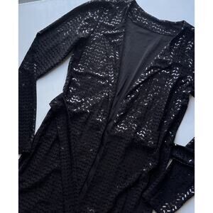 Black Sequin Open Duster Cardigan Jacket Size S Evening Party